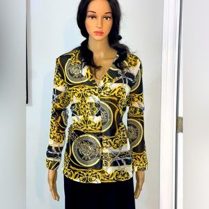 Baroque print long-sleeved shirt. Button top
